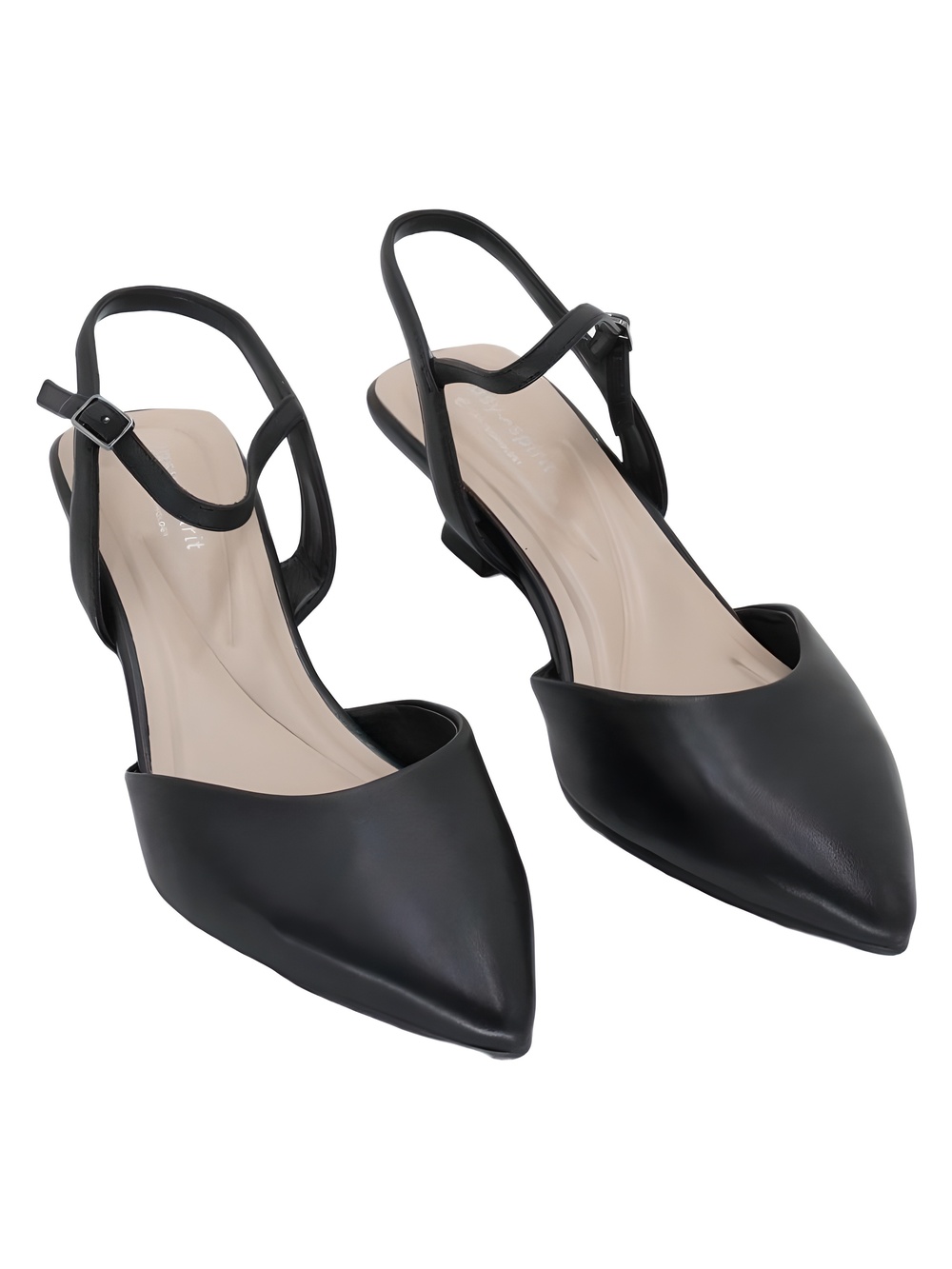 Easy Spirit Halyn Black Leather Pointed Toe Slingback Kitten Heel Size 7.5M